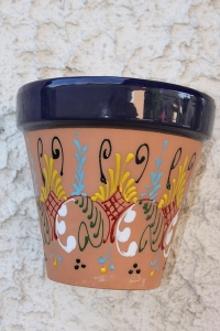 Wandblumentopf, filigran bemalt - oben blau