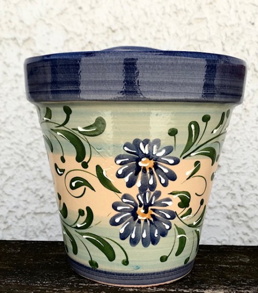 Wandblumentopf beige mit blauen Blumen
