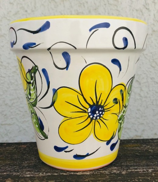 Wandblumentopf, glasiert mit Blumen gelb