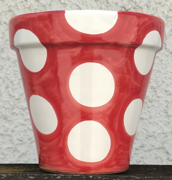 Wandblumentopf, glasiert, rot mit weissen Punkten