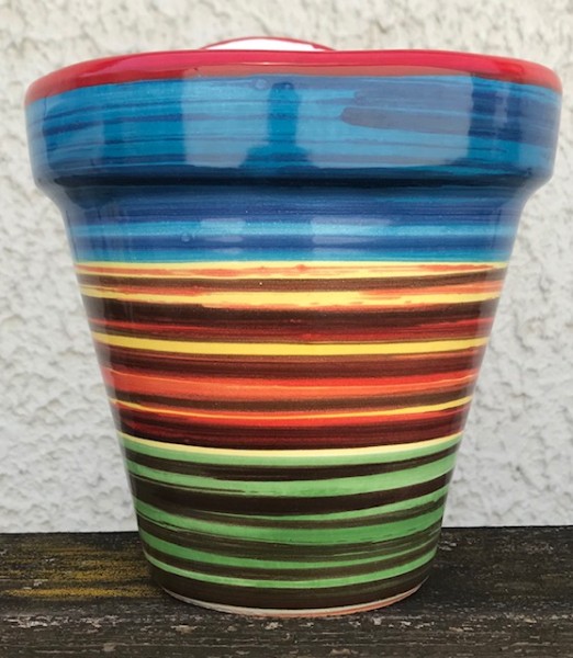 Wandblumentopf, glasiert mit Querstreifen
