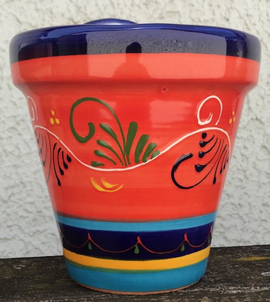 Wandblumentopf, glasiert filigran bemalt