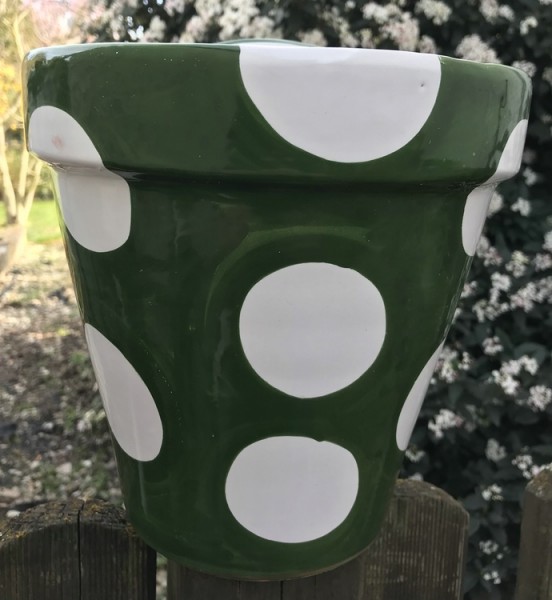 Wandblumentopf, grün mit weißen Punkten