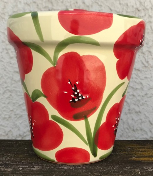 Wandblumentopf, glasiert mit Mohnblumen