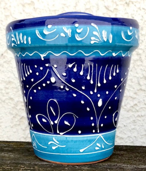 Wandblumentopf, glasiert blau