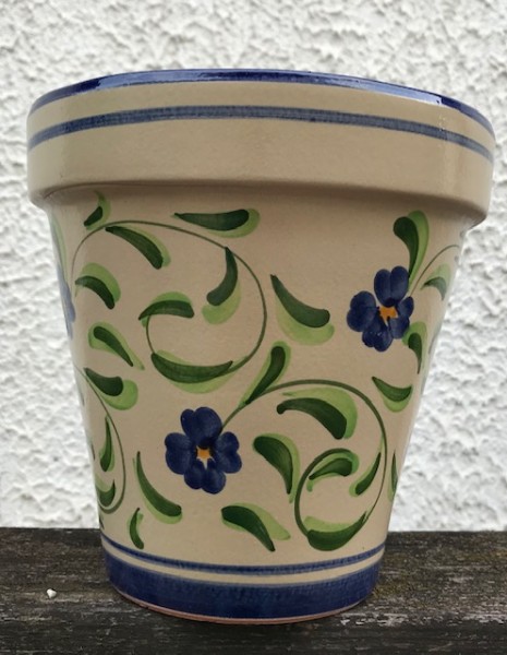 Wandblumentopf beige mit blauen Blümchen